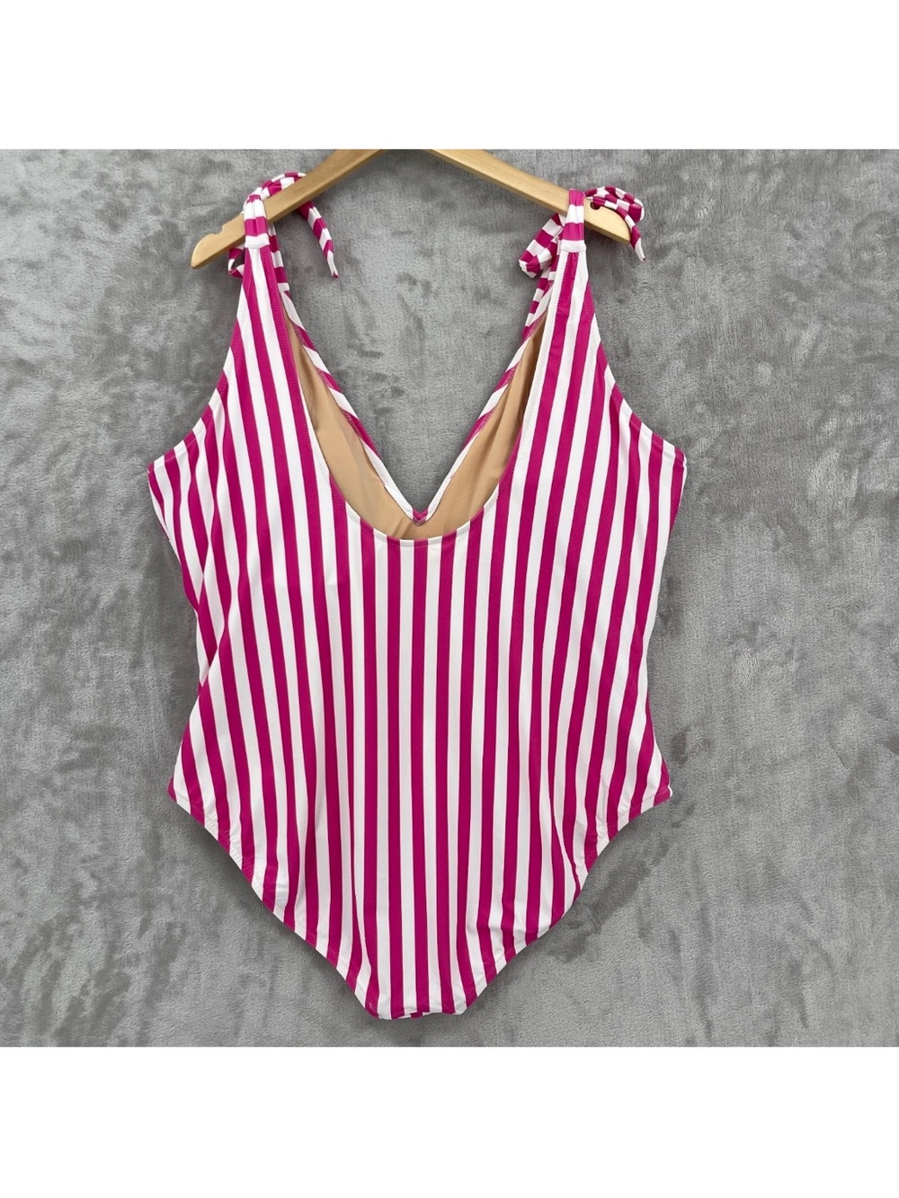 J. Crew 3X Pink & White Striped Tie-Shoulder One-Piece - Picture 5 of 16